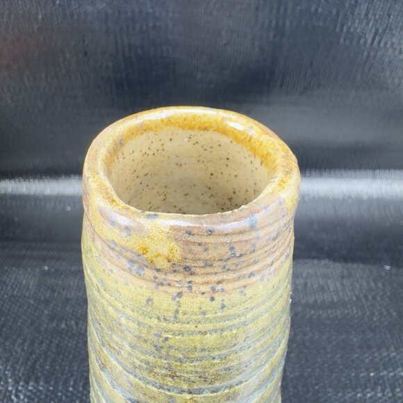 Vintage Hand Made Stoneware Pottery Bud Vase Brown Green Glaze Artist Marked VTG - Picture 5 of 12